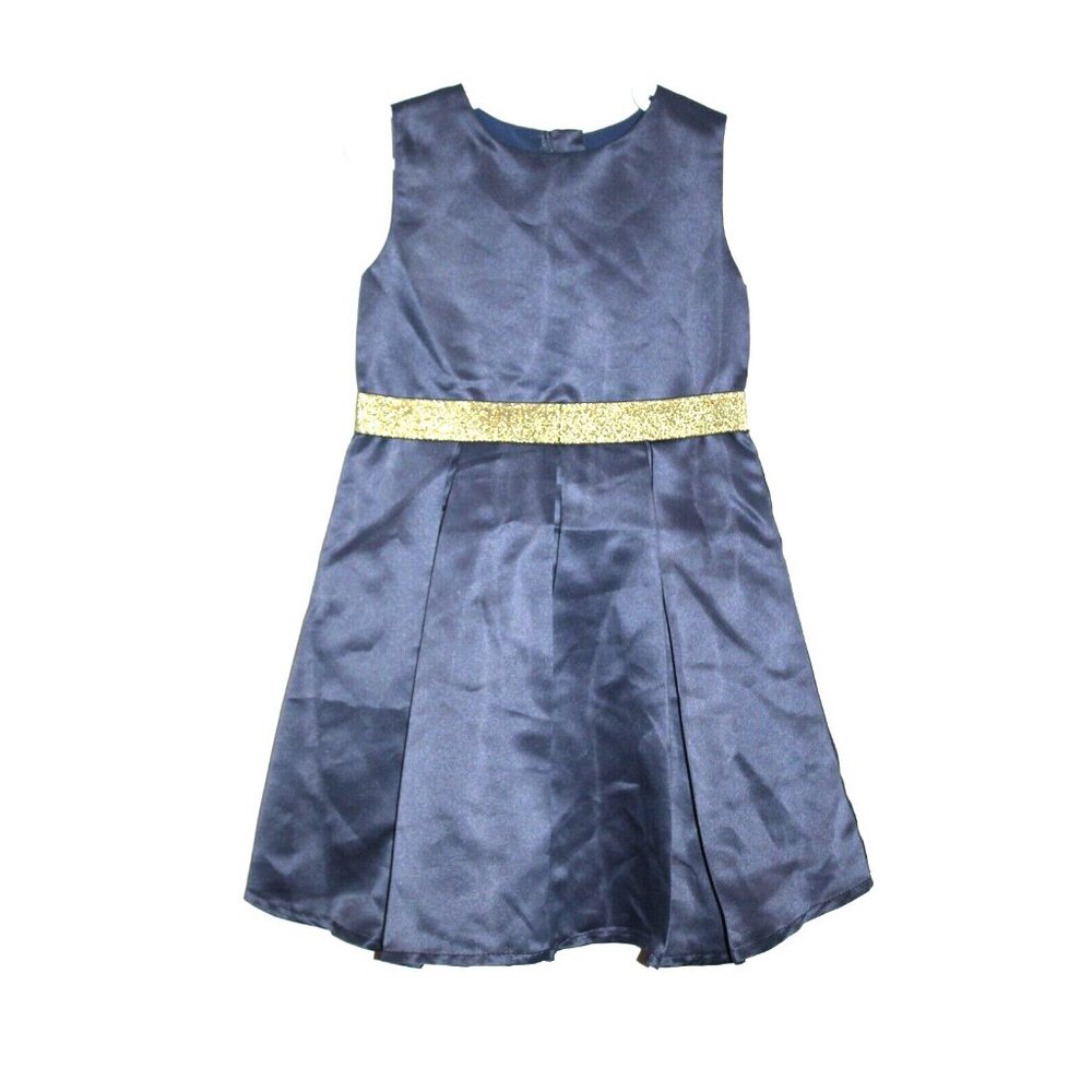 Orchid Lane Blue Satin Gold Waistband Young Girls Dress Size 3 Navy Blue NEW